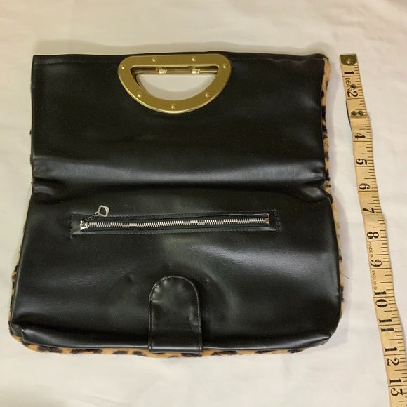 Leopard Print Fold Over Handbag/Clutch - Picture 3 of 3